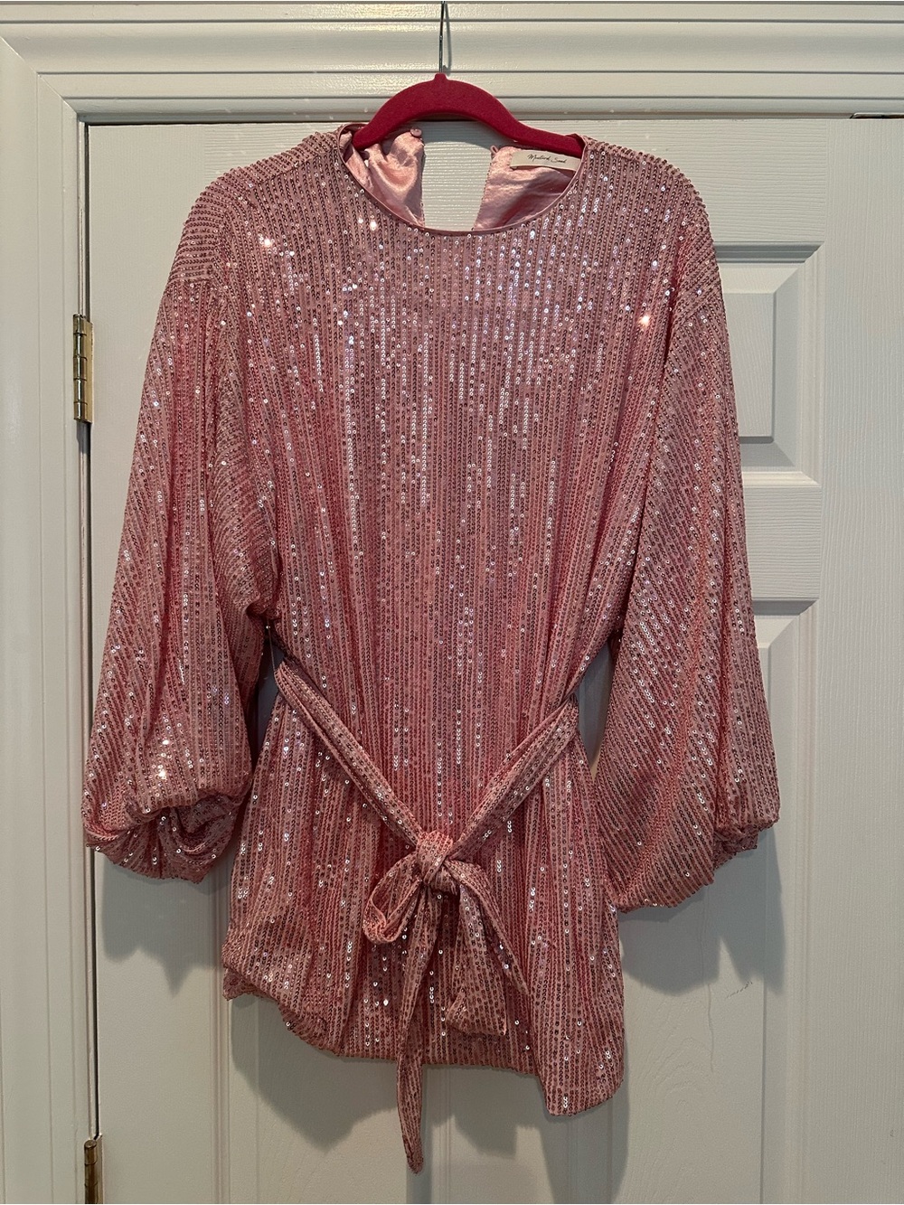 Mustard Seed Pink Sequin Tie-Waist Dress
